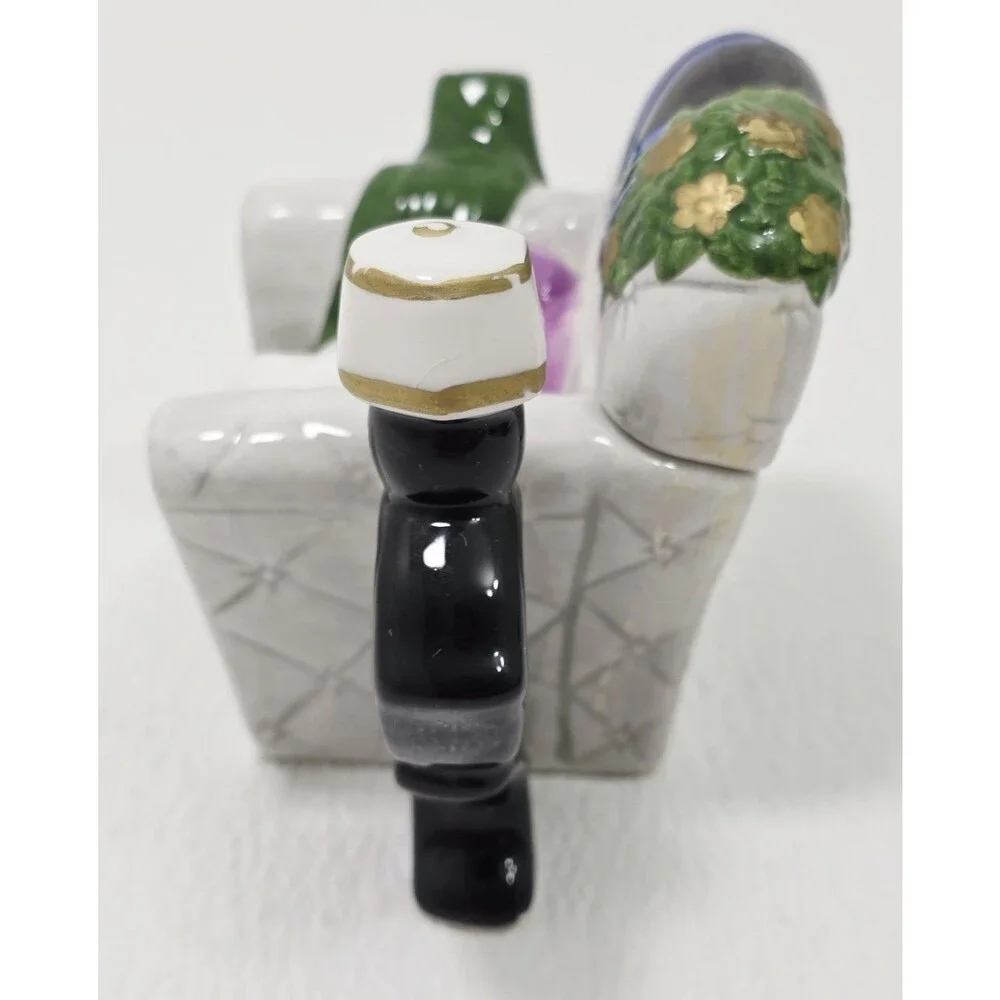 Vintage Teapot White Sleeping Cat on Chair with Lamp floral